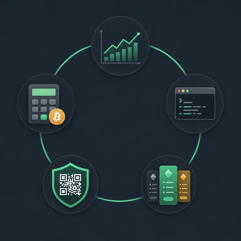 Flow diagram of the 5 free trial actions: watch hashrate, view desktop, compare tiers, enable 2FA, run calculator