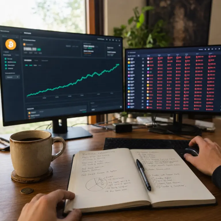 A side-by-side comparison of a tidy cloud mining dashboard versus a crowded DeFi yield farming interface on a workspace desk