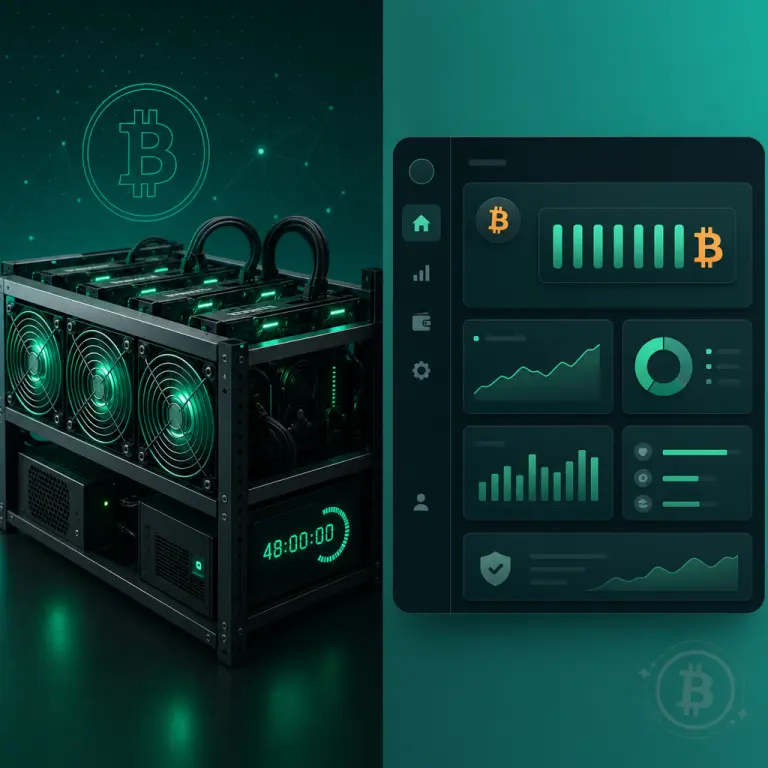 NoxHash 무료 체험 개념 일러스트: 실제 해시레이트와 표시 전용 수익
