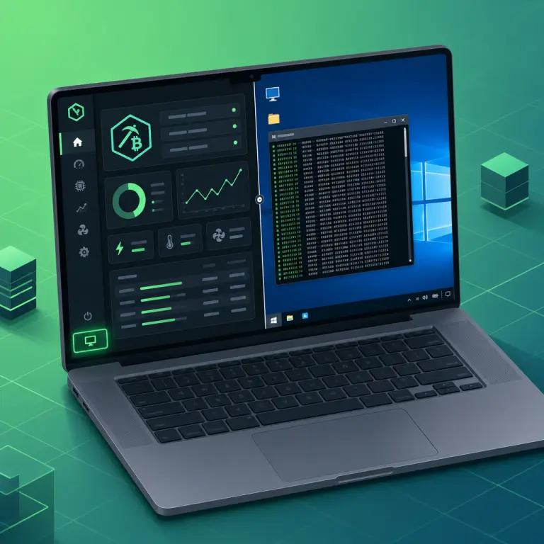 Illustration of the NoxHash View Desktop feature opening a remote Windows Server session from the mining dashboard