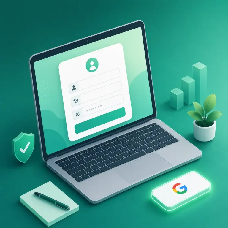 NoxHash 注册流程插画，展示邮箱表单与 Google 登录选项