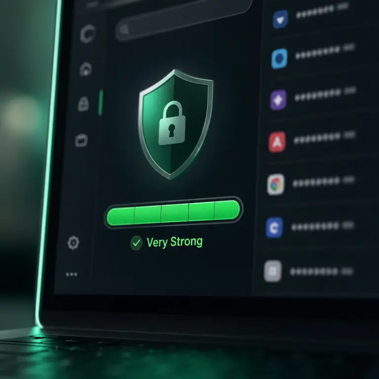 A password strength meter showing a strong password being set during the NoxHash reset flow