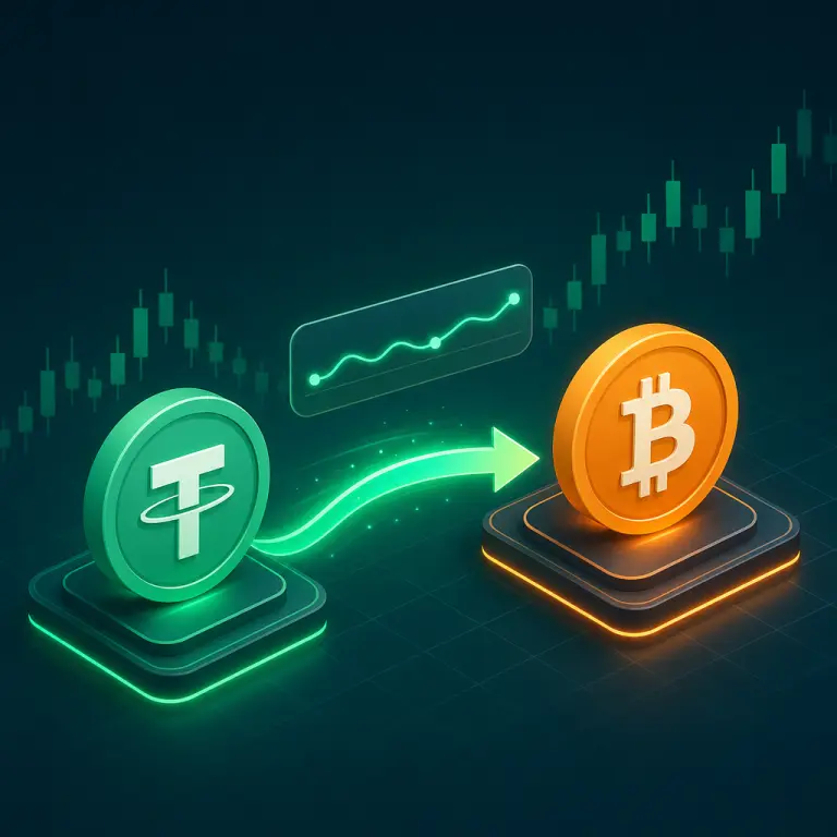 Illustration of USDT being converted into BTC at live market rate on NoxHash