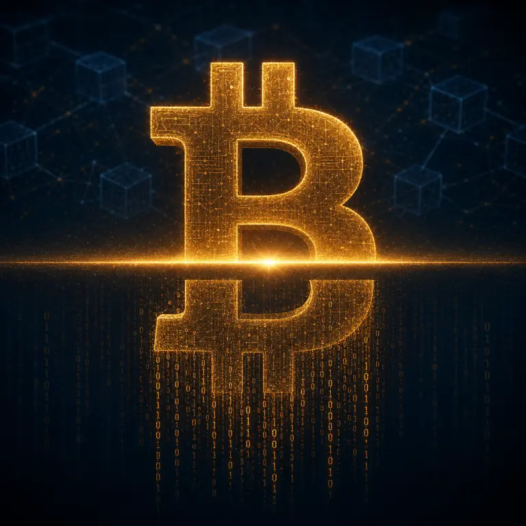 比特币符号被一分为二的风格化插图,代表减半事件