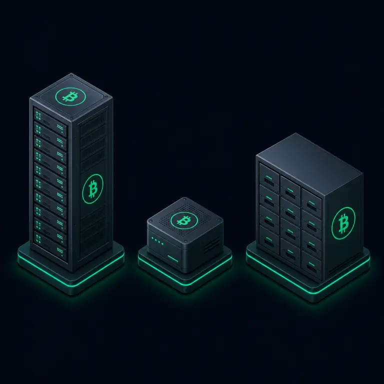 Visual comparison of full, pruned, and archive Bitcoin node storage footprints