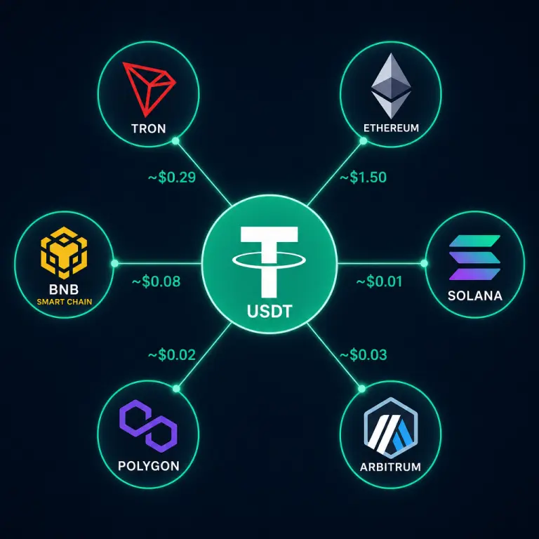 USDT 在 Tron（TRC-20）、Ethereum（ERC-20）和 BNB Smart Chain（BEP-20）等多条区块链上原生运行