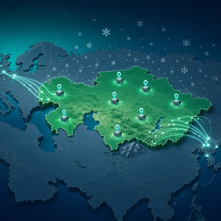 中亚等距地图凸显哈萨克斯坦作为连接亚欧的比特币挖矿枢纽