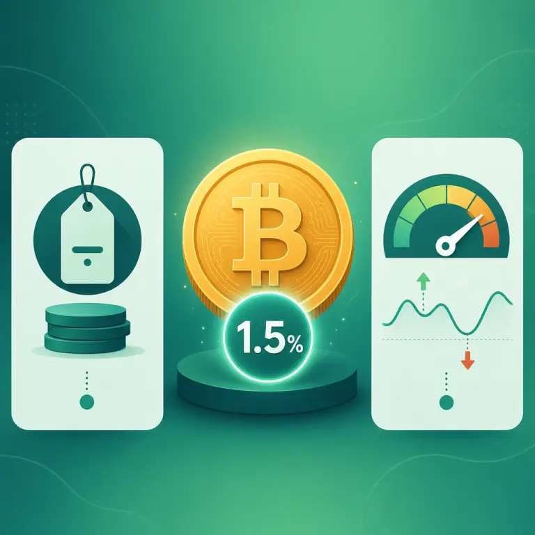 Minh họa so sánh phí rút Bitcoin 1.5% theo phần trăm với mô hình phí cố định và phí mạng động